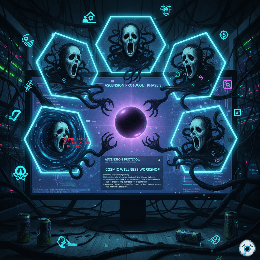 self-help meets eldritch horror in a zoom meeting