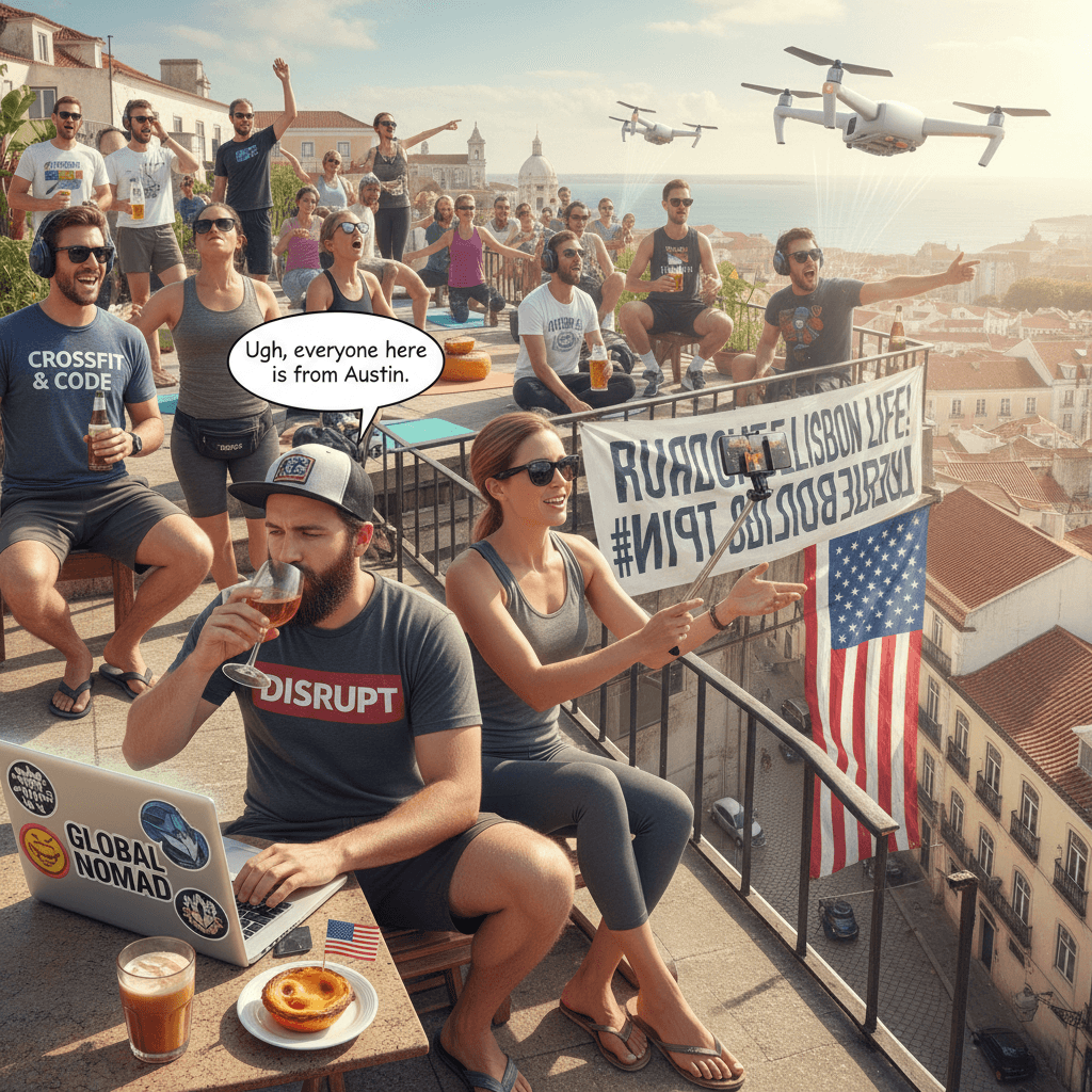 fled to Lisbon to escape Americans, surrounded by Americans anyway